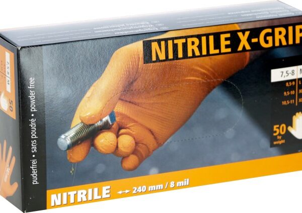 Nitril hanske X-Grip 240 mm, 50 pcs, orange