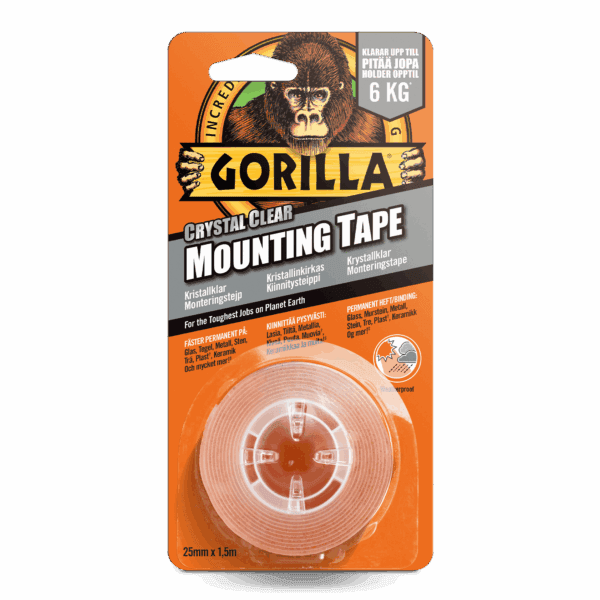 Gorilla Monterings Tape klar 1,5mtr (dobbelsidig)